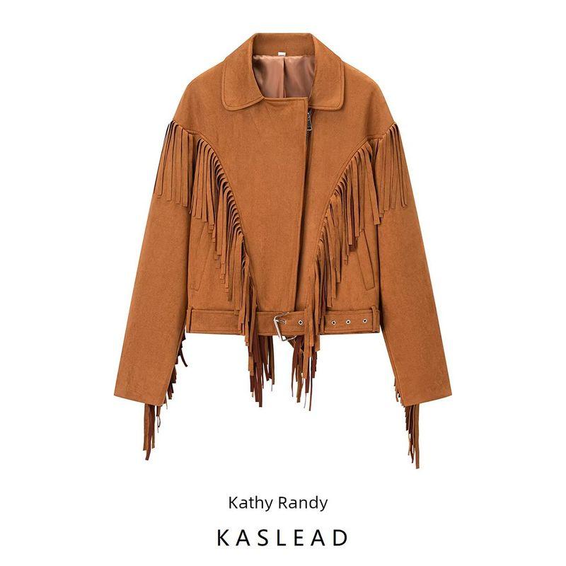 Kaslead New Arrival Women's Clothing Fashion Style Fashion Minimalist All-Matching Lapel Tassel Wide Shoulder Outwear