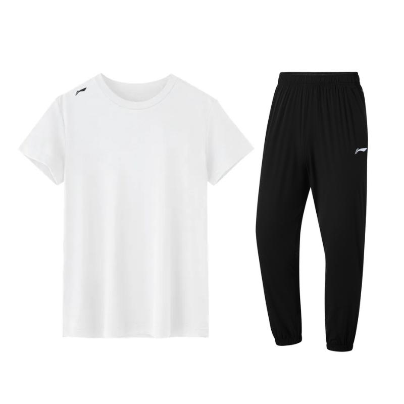

Li-Ning Fashion Solid Color Quick-Dry Short Sleeve T-Shirt Elastic Breathable Simple Ice Silk Pants Casual Sports Suit Men suit ATSV597-1+AYKT415-1 M