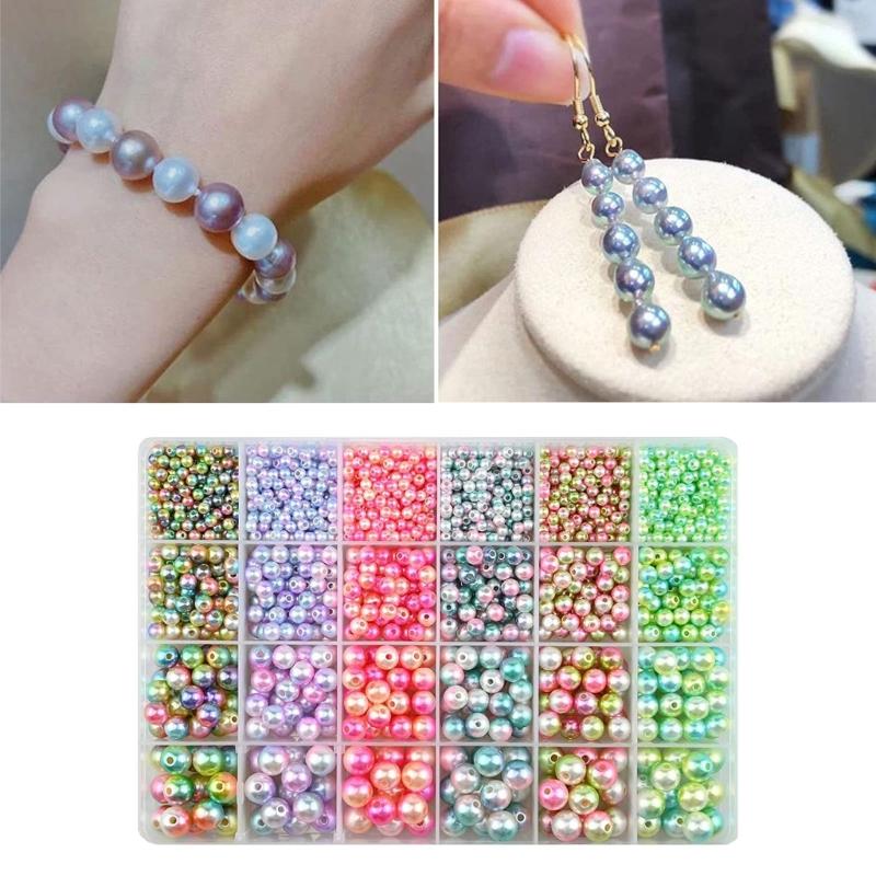 1890x Elegant ABS Pearl Beads Set for Bracelets Necklaces Loose Beads Changing Color Spacer Beads with Holes DIY Jewelry