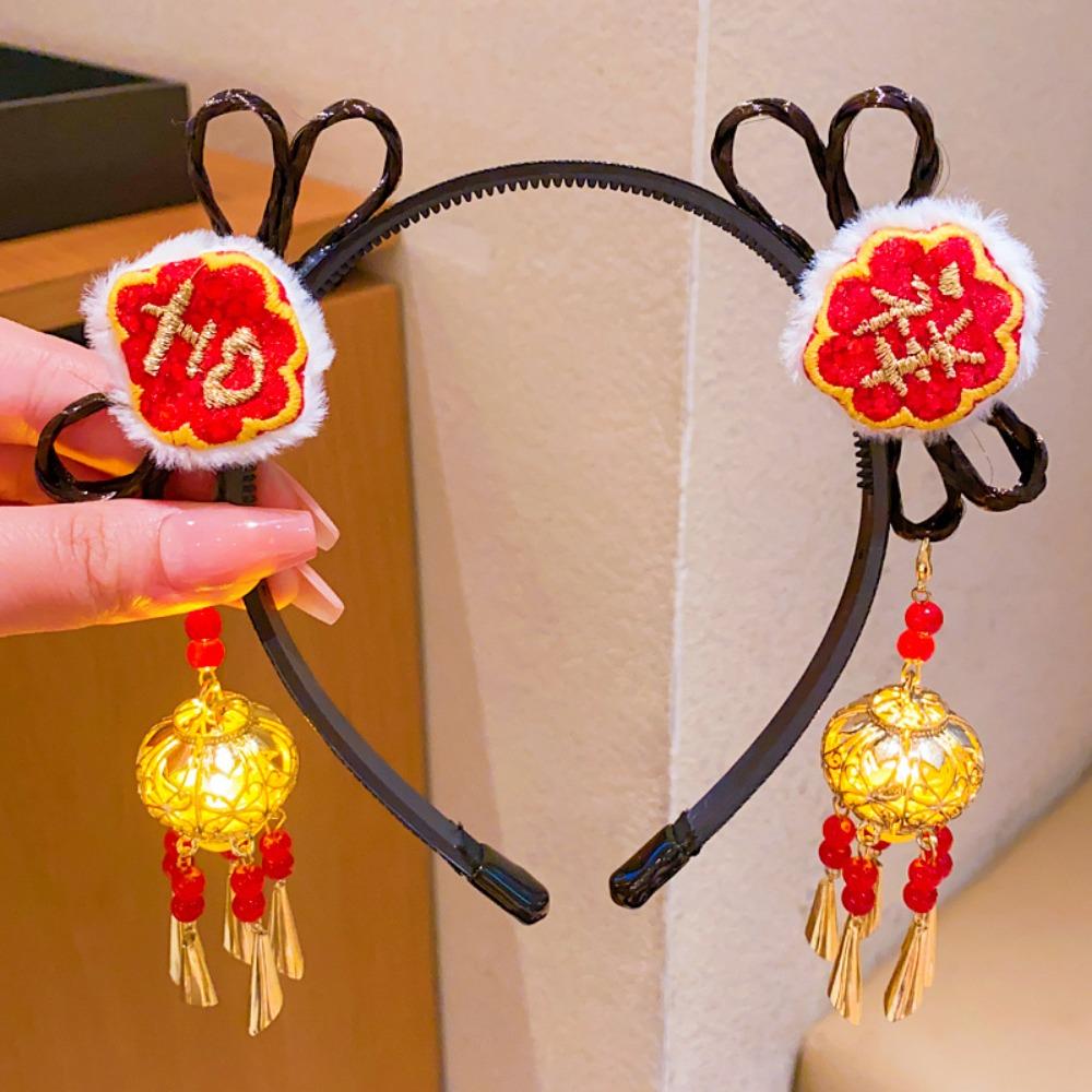 Flower Tassel Hanfu Wig Headband Chinese Style New Year Headdress  Children