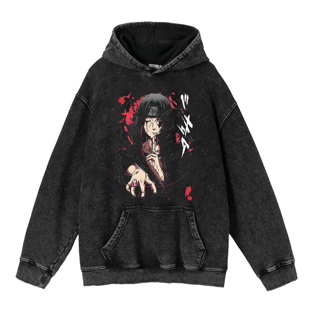 Cotone Pesante Lavato Retrò, Maglione Retrò Streetwear Anime con Cappuccio 440G