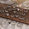 24pcs Y2K Gothic Rings Set for Women and Men Silver Punk Grunge Vintage Jewelry with Heart Snake Flower Designs