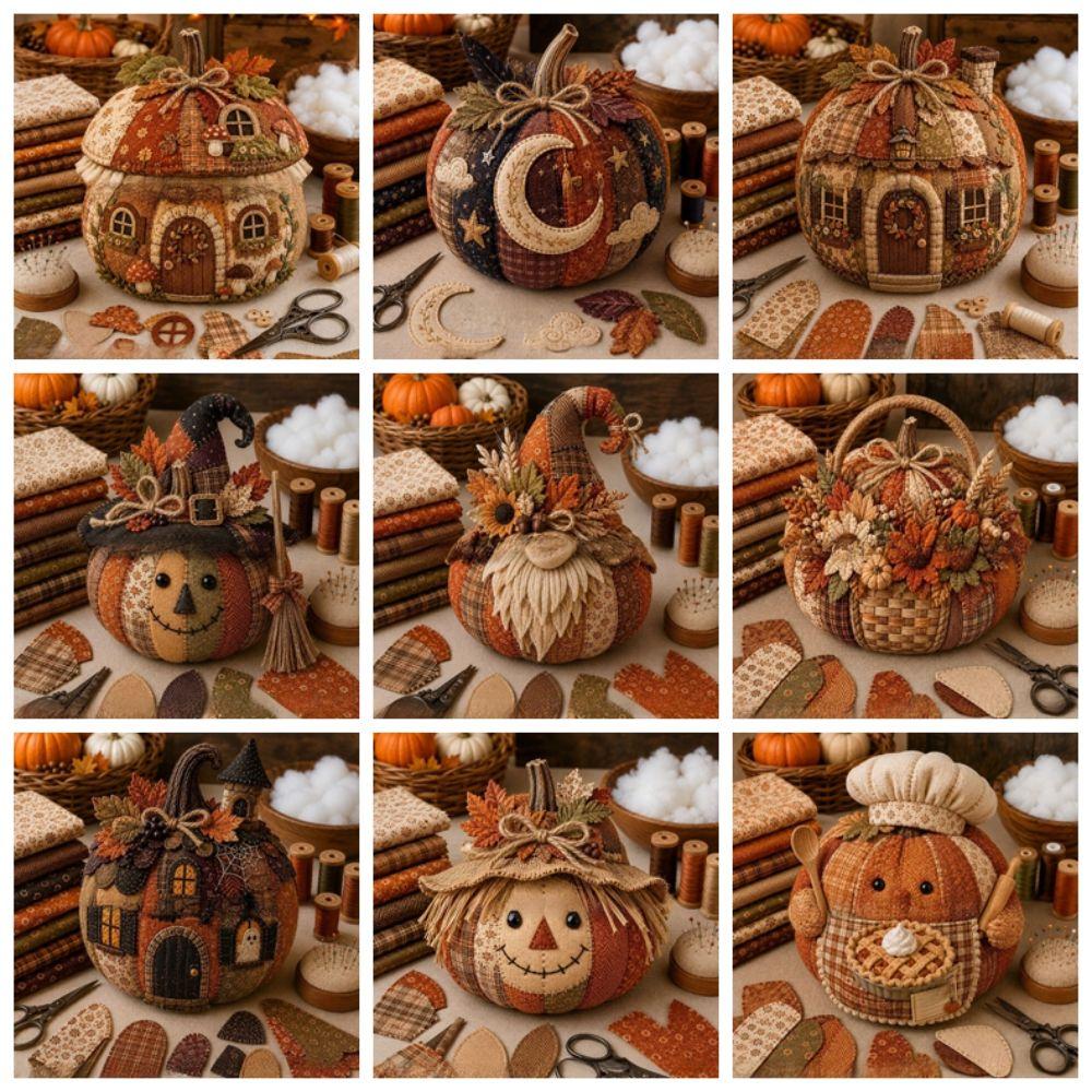 Vintage Style DIY Sewing Kit Floral Fabric Patchwork Pumpkin Friends Kit Autumn Home Decor