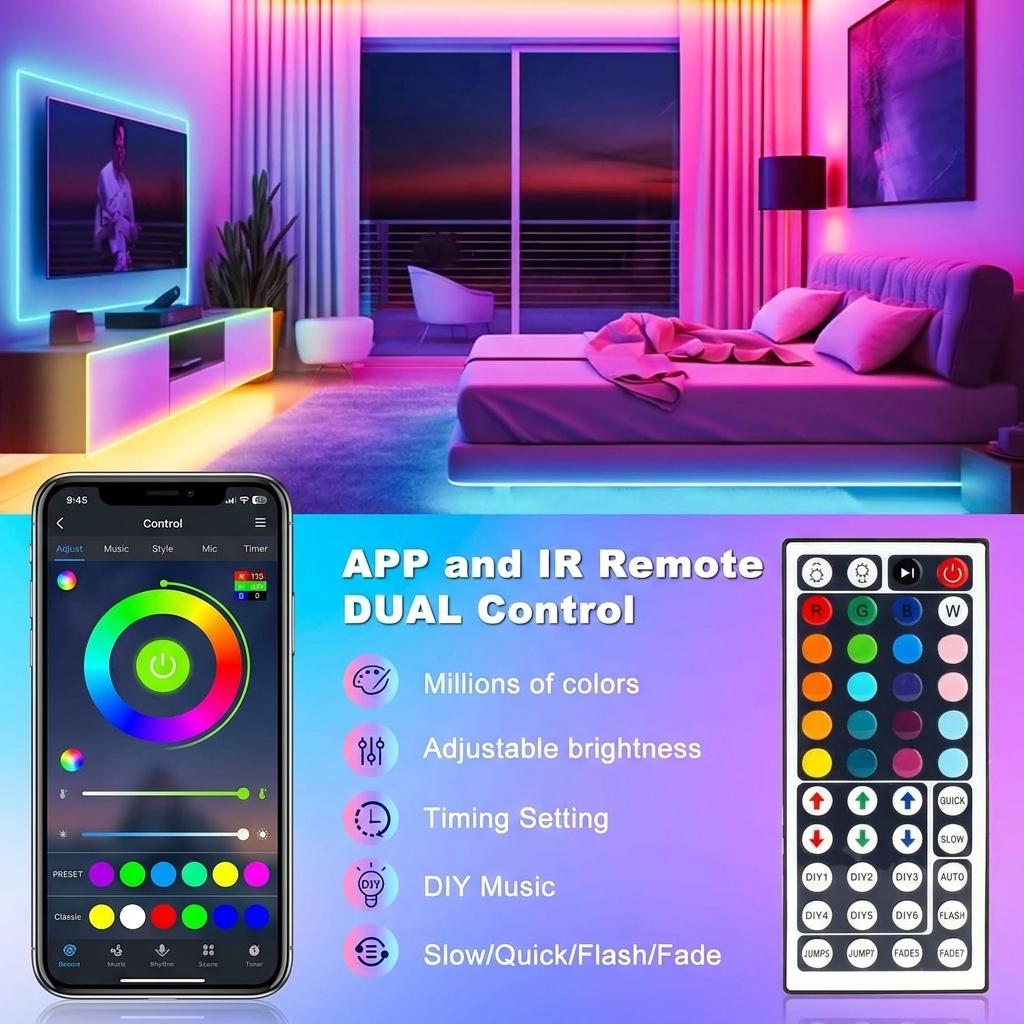 RGB LED Strip Lights IR Remote Control Bluetooth APP Control 24/44 Keys 3M 5M 10M 15M 20M 25M 30M Rgb Led Strip Light Usb 5v
