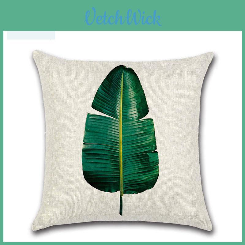 Timeless 18'' Green Tropical Plant Pillow Case Cotton Sofa Cushion Cover For Classic Appeal