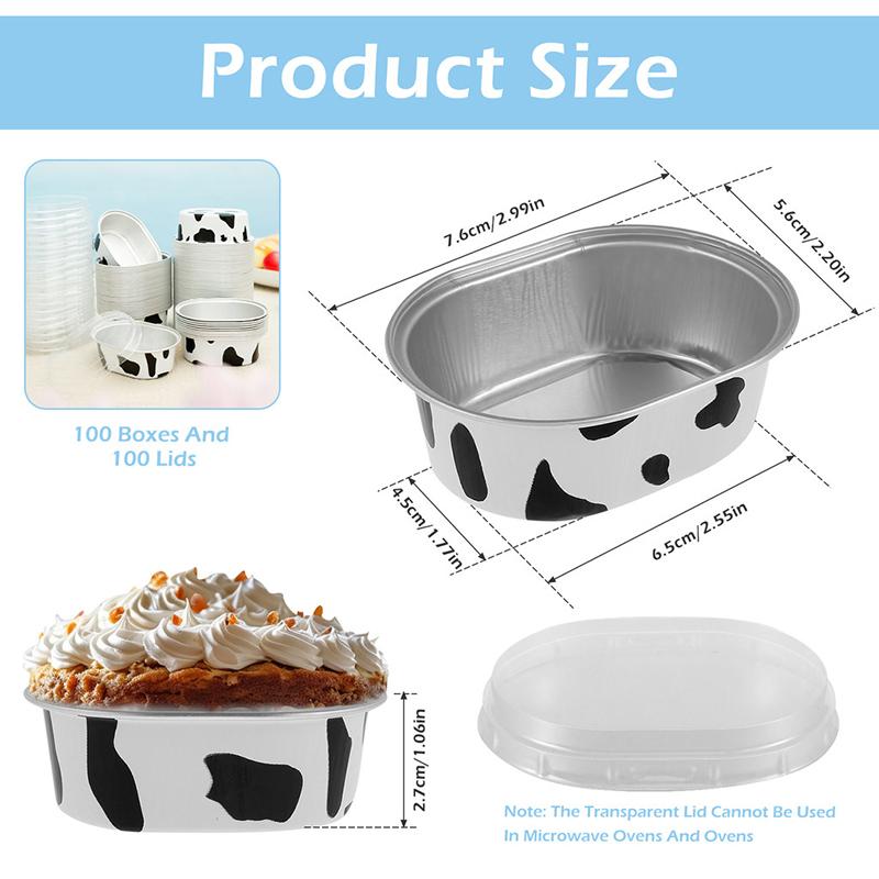 100Pcs 68Ml Aluminum Foil Oval Non-Stick Baking Cups Cake Containers With Clear Lids Heat Resistant For Cakes