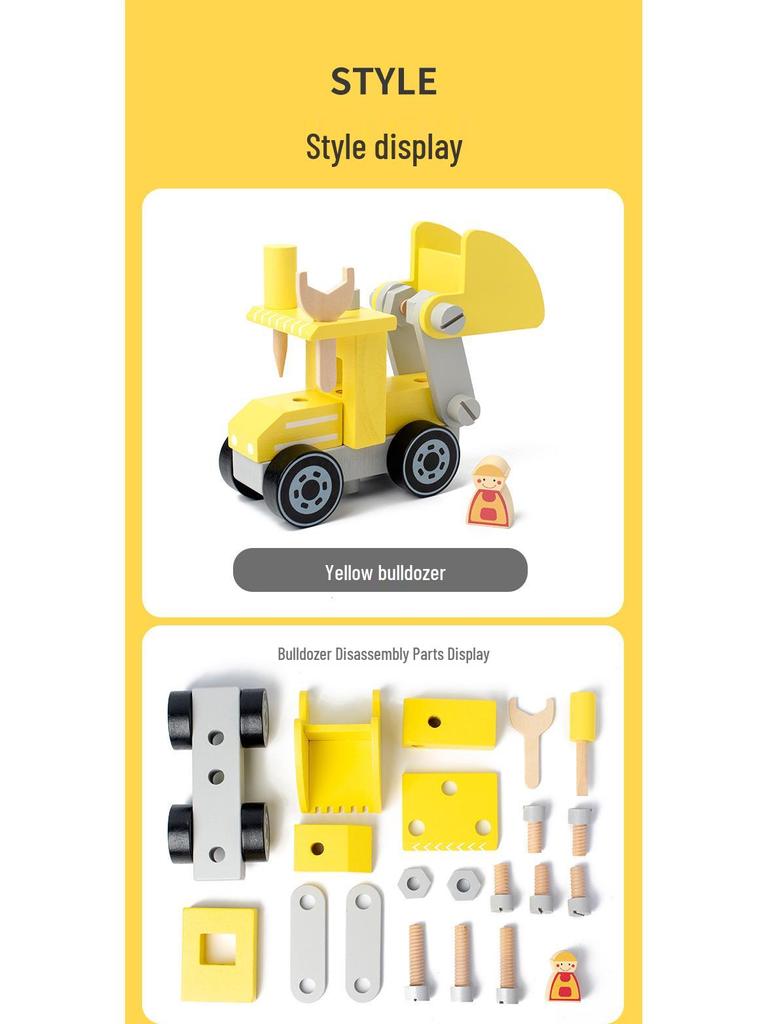 Wooden Assembly Toy Cars: Bulldozer, Repair Car, Fire Truck - Perfect Birthday Gift for Boys and Girls.