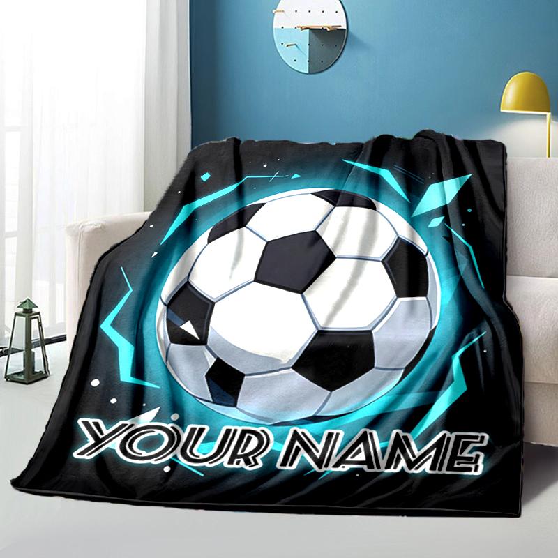 1PC Custom Name "Your Name Soccer Emblem" flannel blanket versatile,all-season throw suitable for the living room,bedroom,camping,travel,and gift
