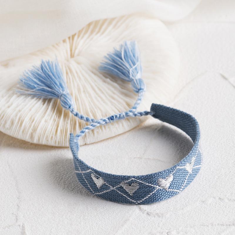 Embroidered Love Heart Woven Bracelet with Tassel
