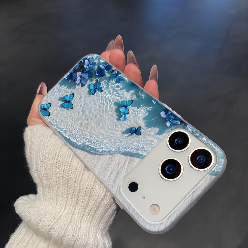 Blue Butterfly by the Sea Phone Case For iPhone 17 17Air 13 16 15 14 11 12 Pro Max Matte Silicone Shockproof Soft Cover Funda