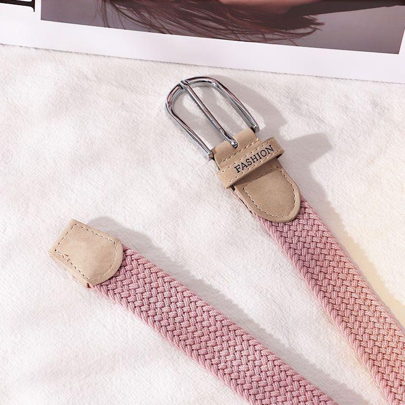 No Punch Belt Women'S Jeans Canvas Belt Woven Elastic Pin Buckle Student Lazy Cloth Belt