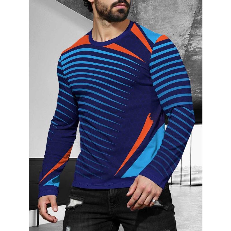 Men's 3D Printed Crew Neck Long Sleeve T-Shirt Fashion Versatile Trend Breathable Casual