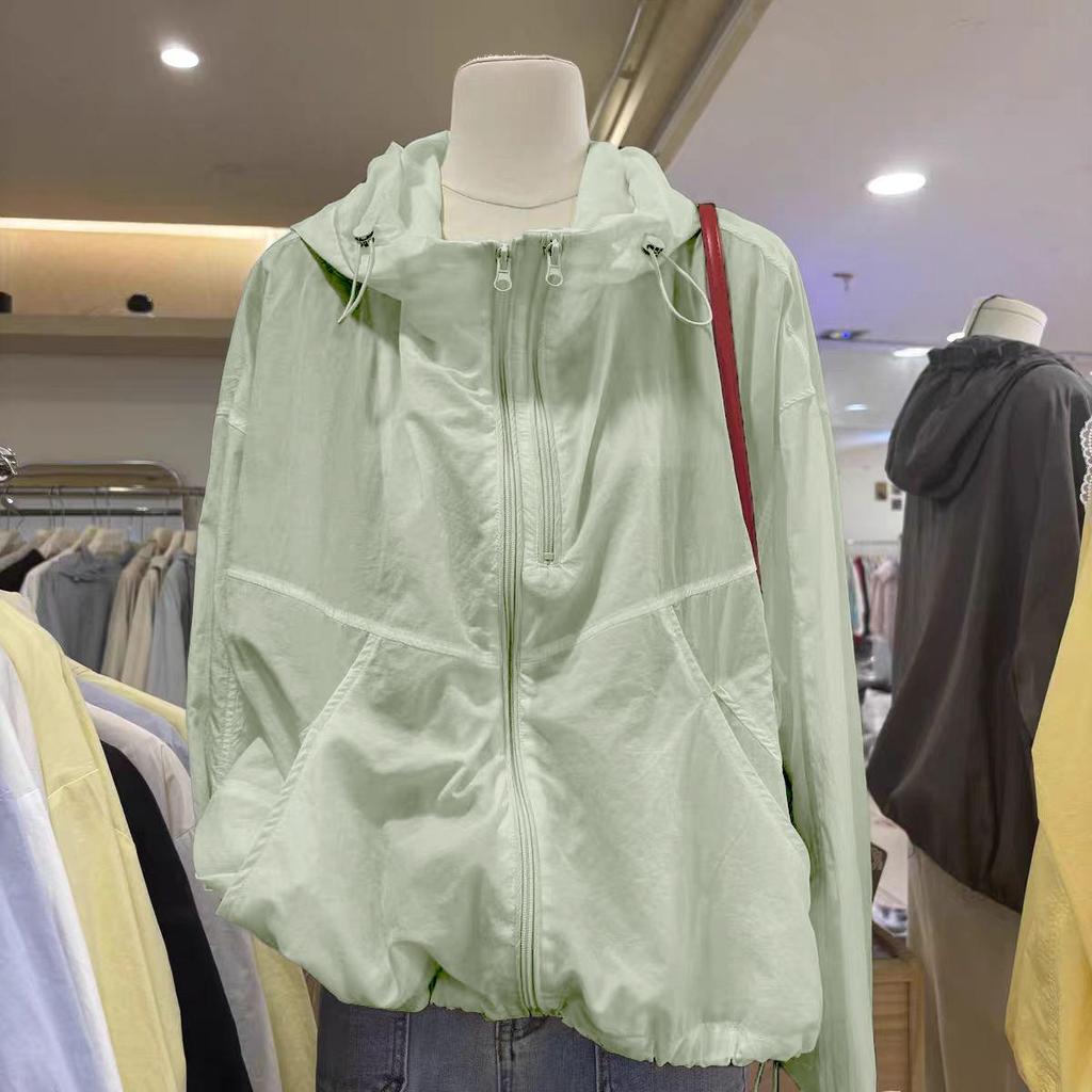 Top Estivo Casual Largo Leggero Protezione Solare Doppia Zip Fibra di Poliestere Manica Lunga Con Cappuccio