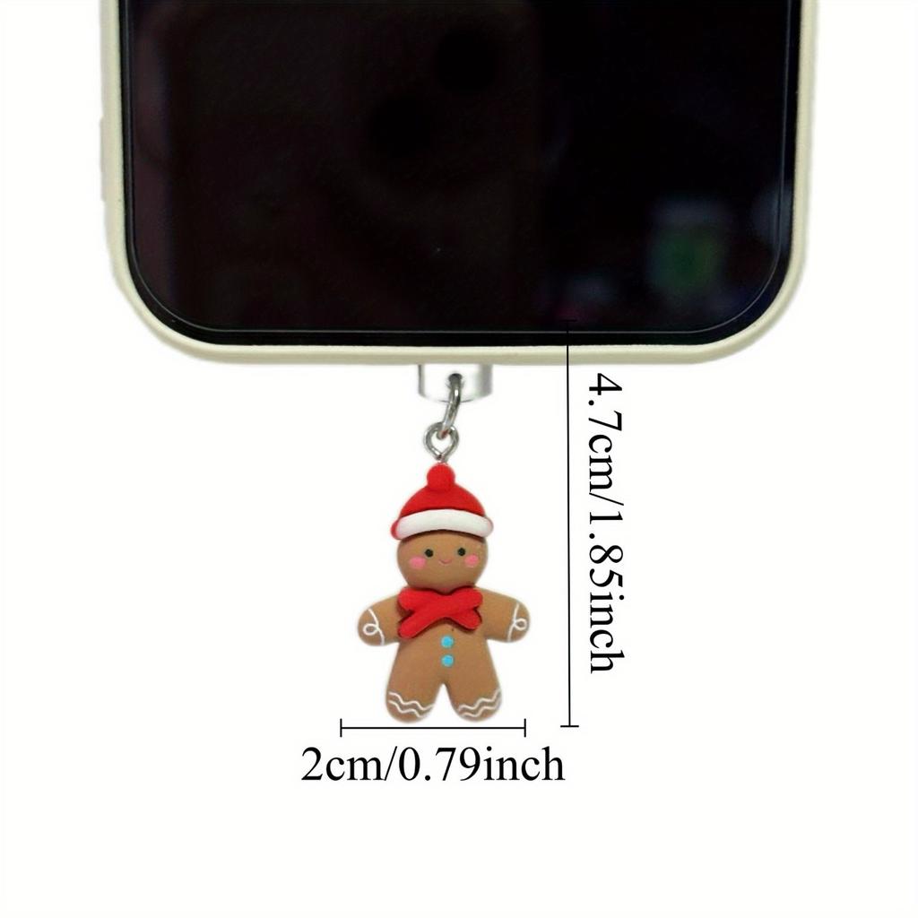 1ks Vánoční perníkový muž prachová zátka přívěsek pro porty iPhone & Type-C, Roztomilý sváteční doplněk k mobilnímu telefonu, Materiál ABS, Dárek na svátky