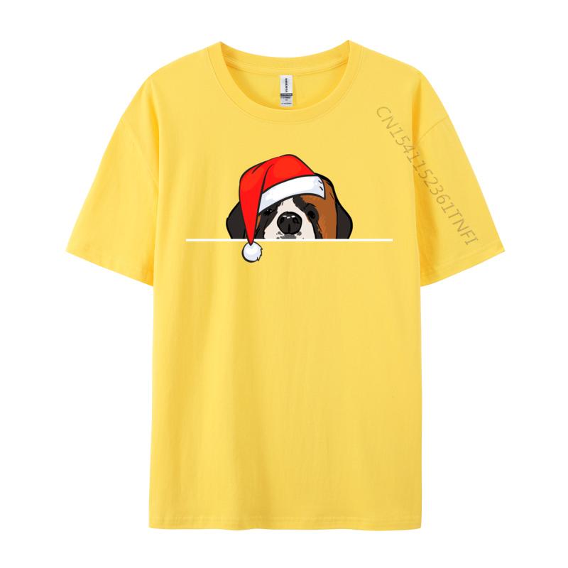 St. Bernard Dog Christmas T-Shirts Manga T Shirt Graphic Men Tops Tees Santa Hat T-Shirts Christmas T-Shirt Cotton