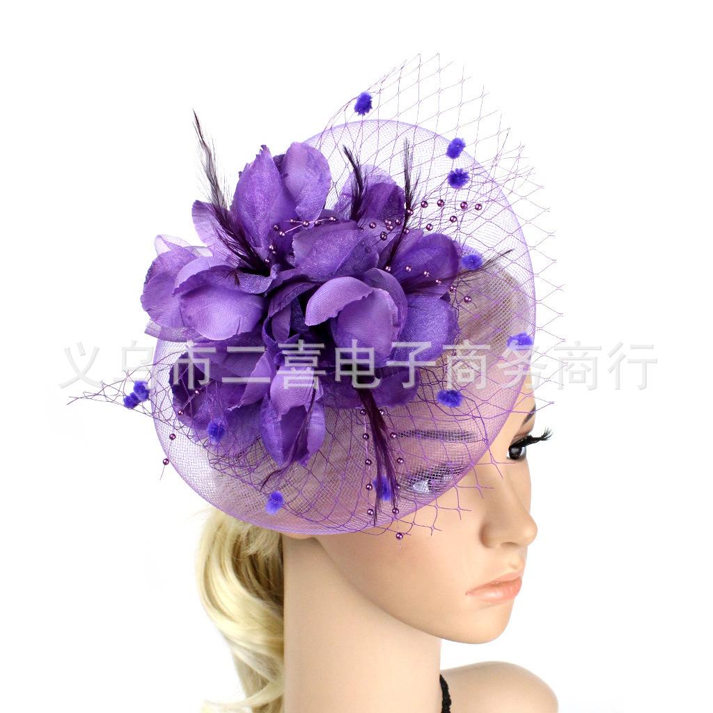 Europe and the United States new feather headdress bridal mesh hairpin bow top hat hair accessories headband jewelry