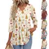 Women's Christmas Print V-Neck Three-Quarter Sleeve Casual Shirt for Holiday