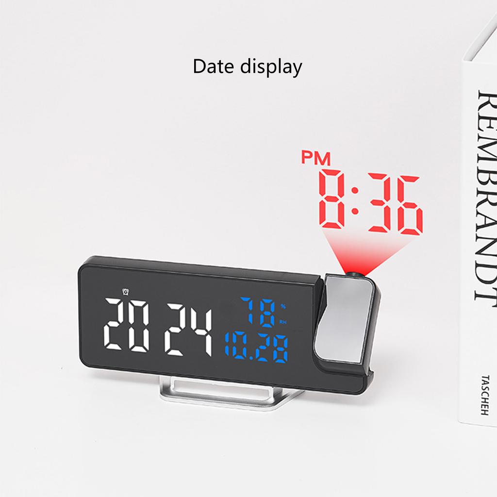 Modern LED Clock with Time Temperature and Humidity Projection for Bedroom Office Dorm Alarm Clock