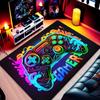 Neon Game Controller Gamer Area Rug Soft Non-Slip Gaming Room Decor Rug Colorful Splash Art Video Game Carpet for Bedroom