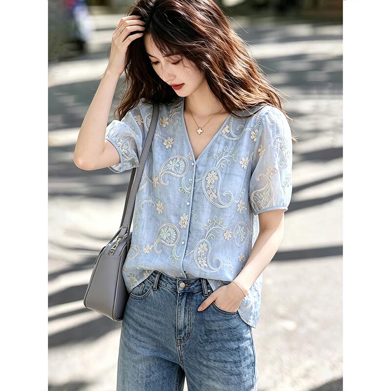 Awakening Paradise Paisley Embroidered Chiffon Blouse S
