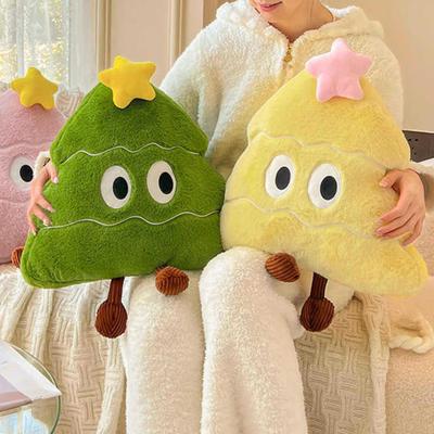 Christmas Tree Plush Pillow Blanket Cartoon Tree Shape Throw Pillow Stuffed Plushie Hugging Cushion Sofa Bedroom Living Room Decoration
