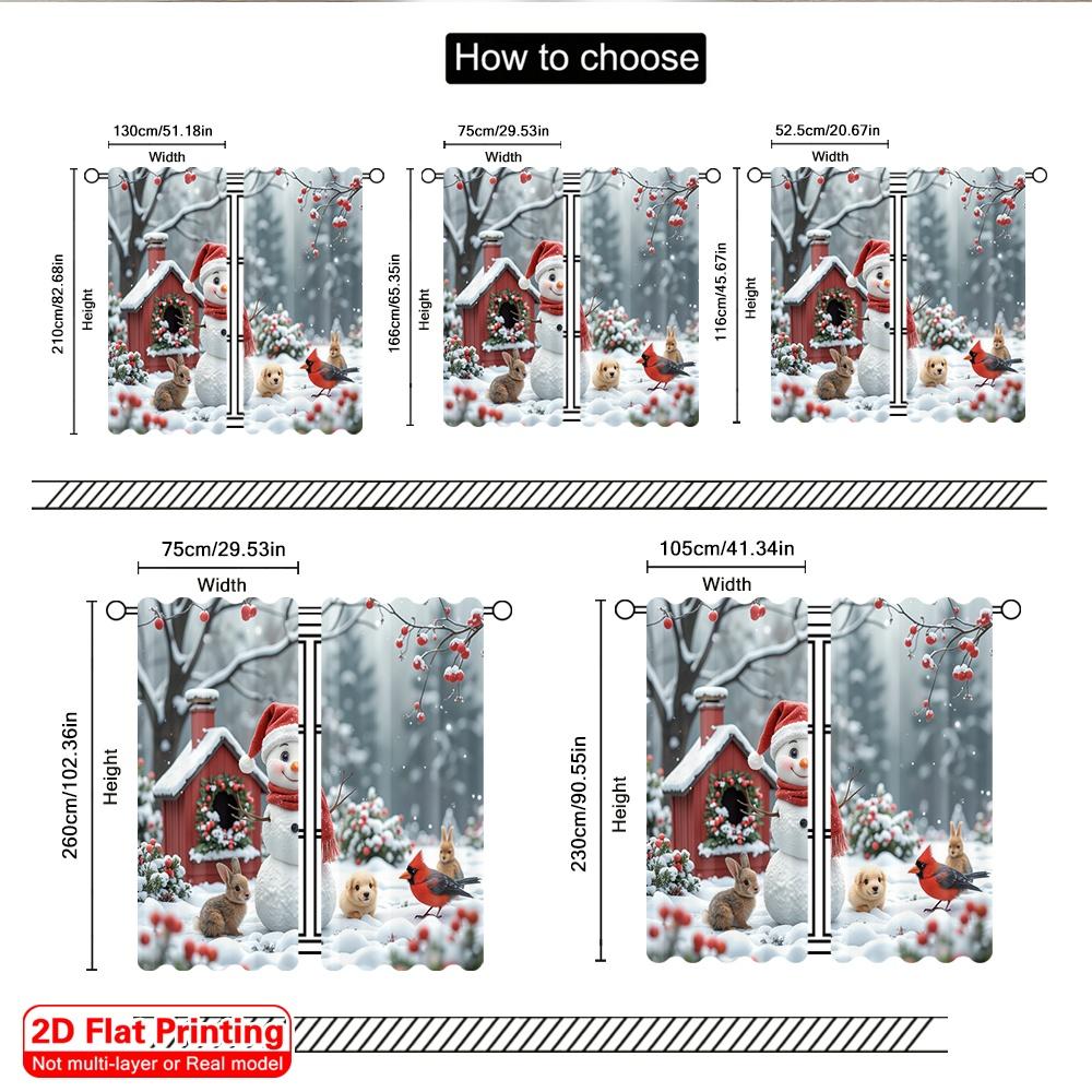2pcs 2D Flat Printing Merry Christmas Popular Window Drapes Snowman Christmas Forest Animals Holiday Polyester Without
