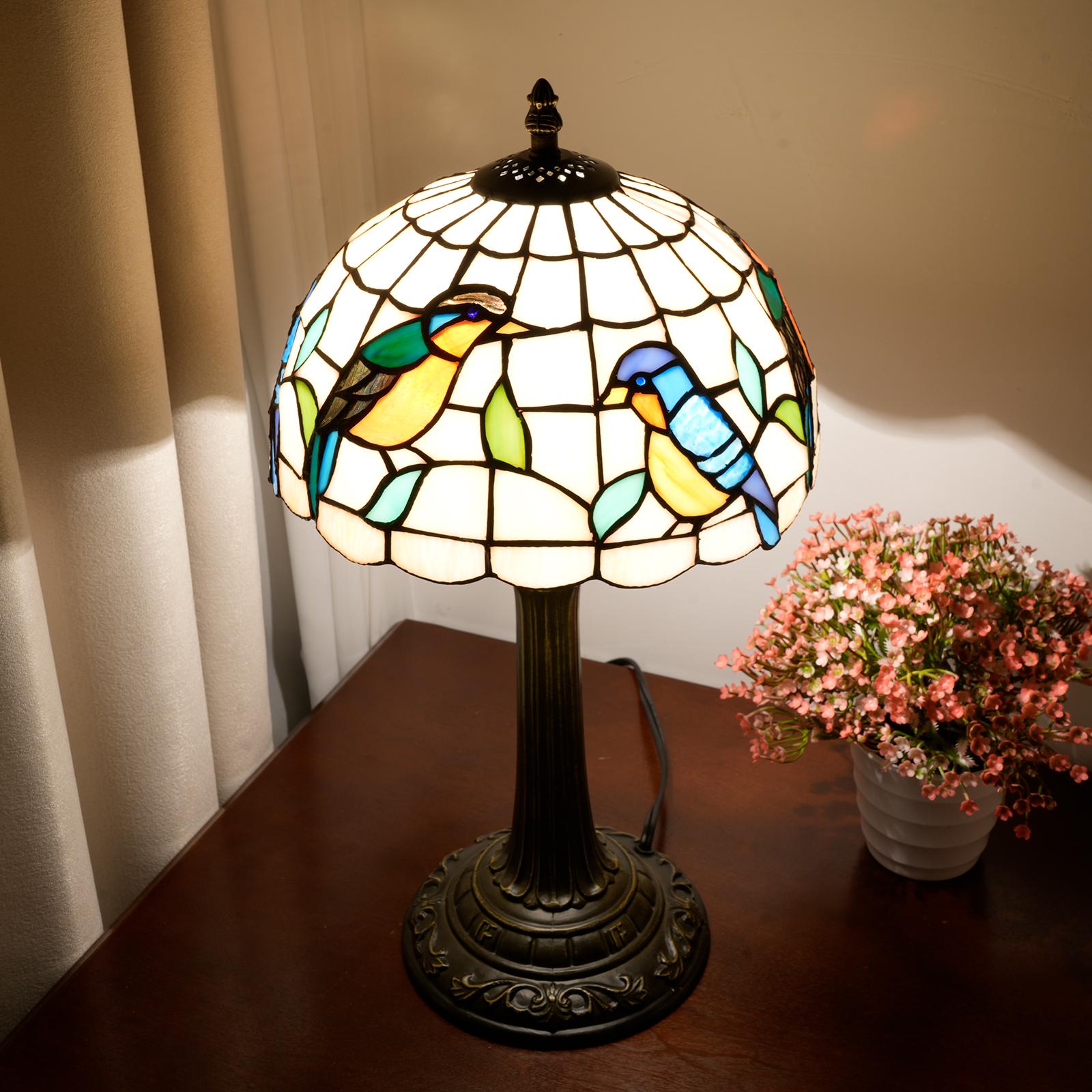 

Vintage stained Glass Lampshade Desk Lamp - Robin Series Retro Art Deco Reading Study Bedroom Decorative Lighting UK слоновая кость