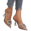 High heels sandals women's summer new PVC rhinestone square buckle pointed transparent