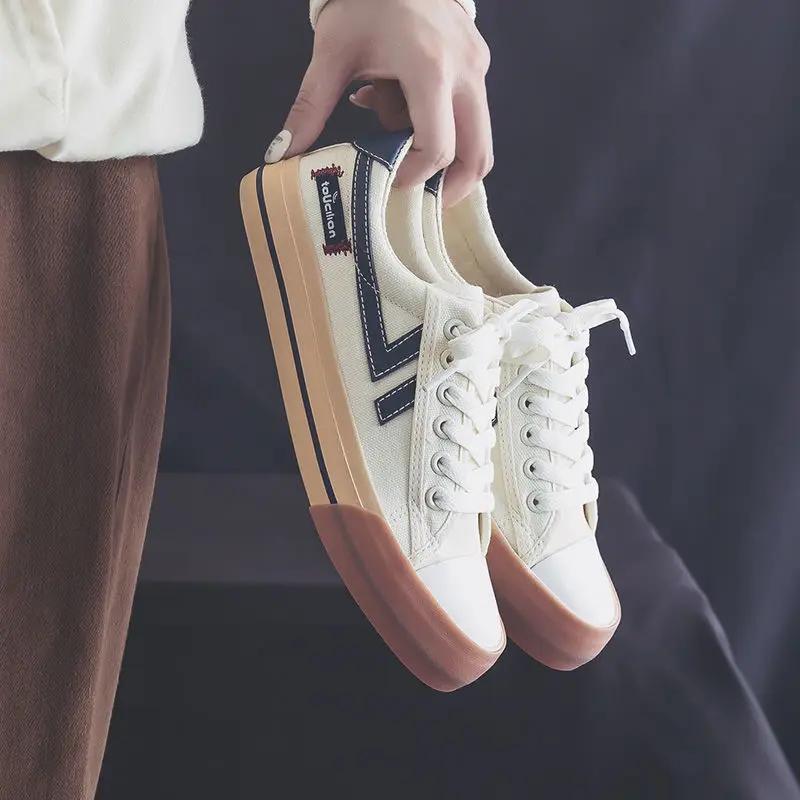 Fashion Ladies Shoes Canvas Flat Lace Up Whit Women Footwear 2024 New Cotton Arrival Trends Sale Daily Routine Shoe A Korean Summer 39 H