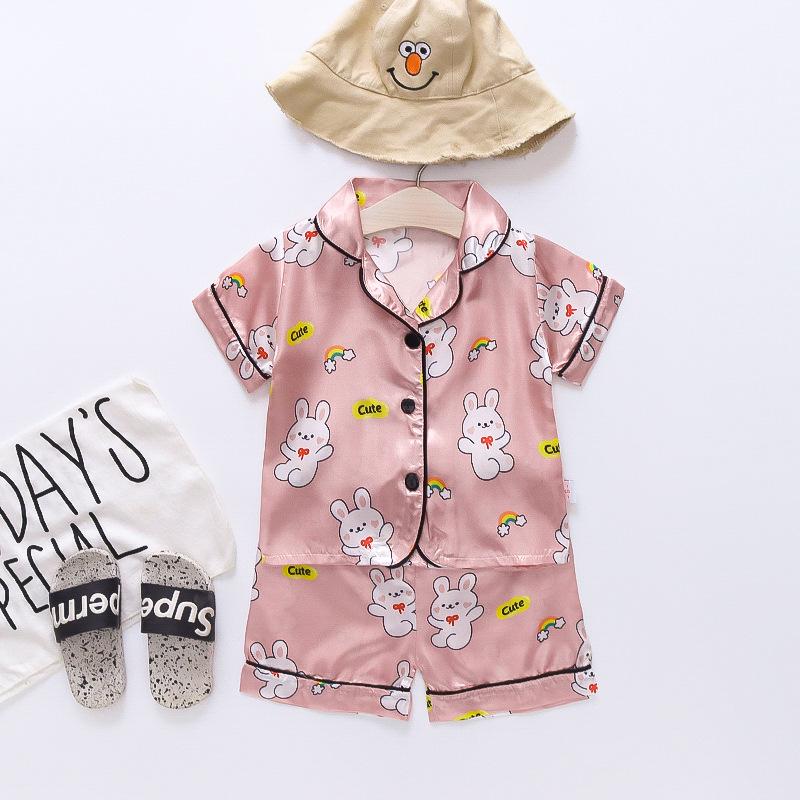 BB58 Mufurui Summer Kids' Silk Bear Cartoon Pajama Short Sleeve Two-Piece Set
