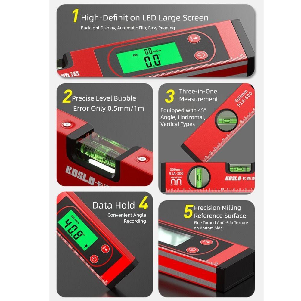0-90° Range Digital Protractor LED Display Magnetic Level Measuring Ruler  Leveling Tools