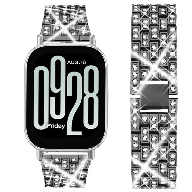 Stainless Steel With Diamond Watchband For Redmi Watch 5 4 Women Strap For xiaomi band 8pro 9pro  Bracelet Metal