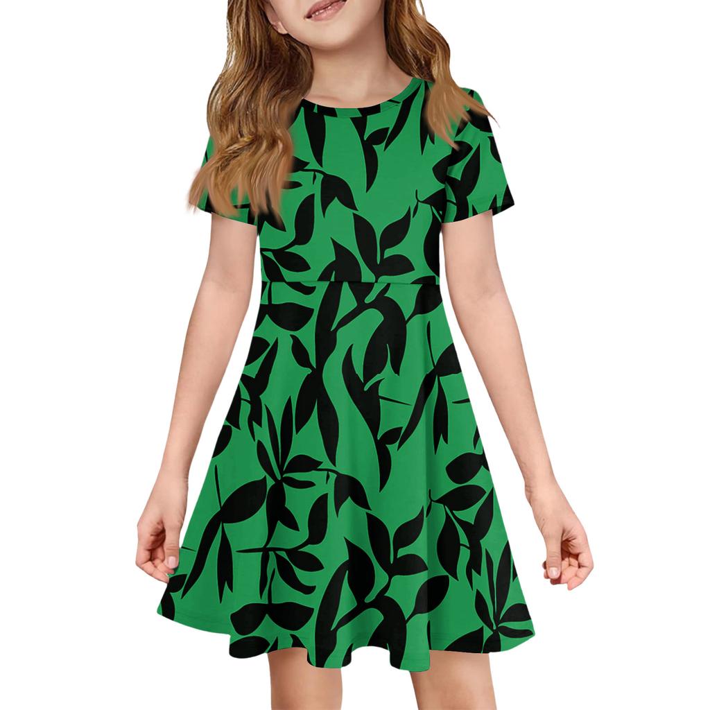 Girl Summer Dress Color & Print Short Sleeve Dress With Pocket Casual Dress Shorts Sleeve Party Dress Easter Day