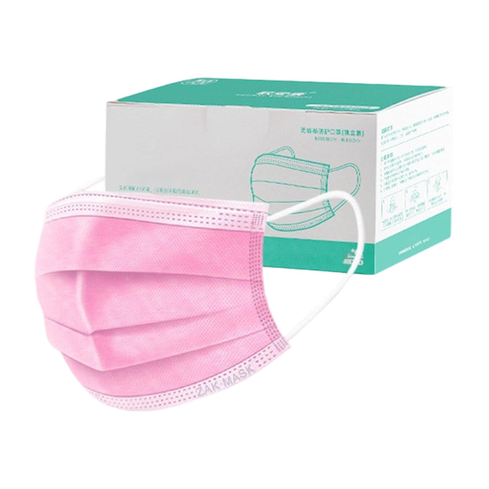 

Adult Ear Loop Disposable Face Masks 3-Ply Protective Covering with Wide Ear Bands 50 Pieces for Daily Use and General Protection One Size рожевий