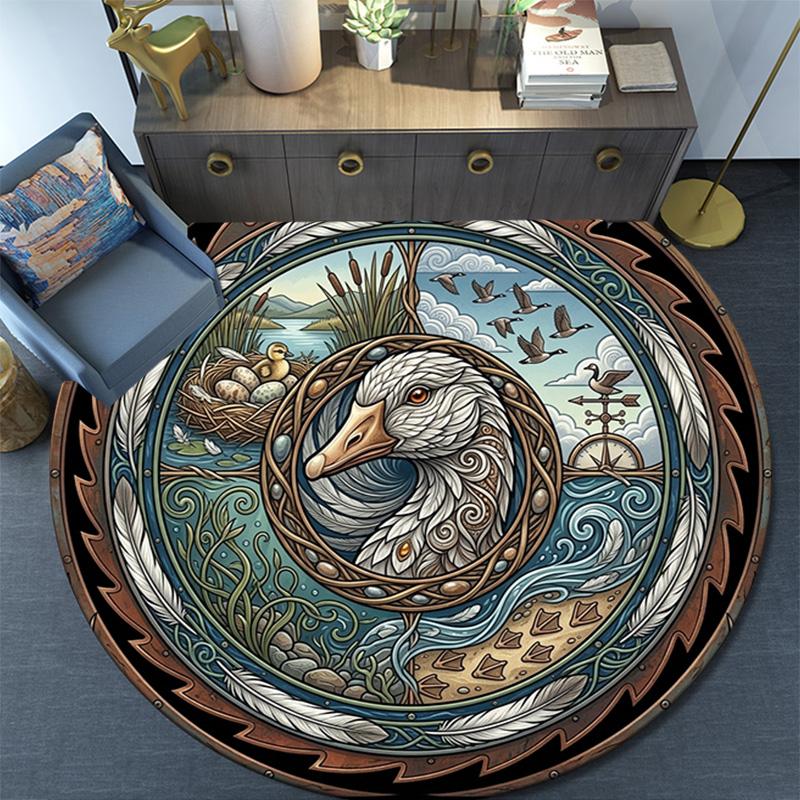 Duck Family Nature Round Area Rug Under Office Chairs Bedroom Living Room Home Decor