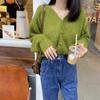 Autumn Fashion V-neck Knitted Cardigan Women Green Long Sleeve Single Breasted Sweaters Casual Knitwear Mujer