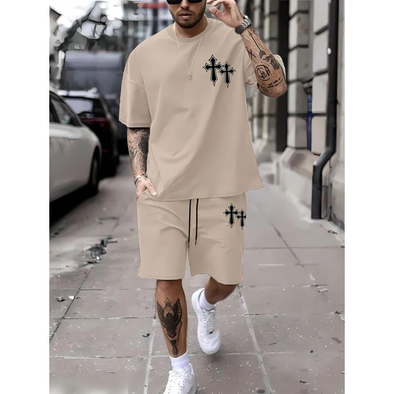 New men's summer two-piece set men's T-shirt top shorts set men's round neck T-shirt loose casual