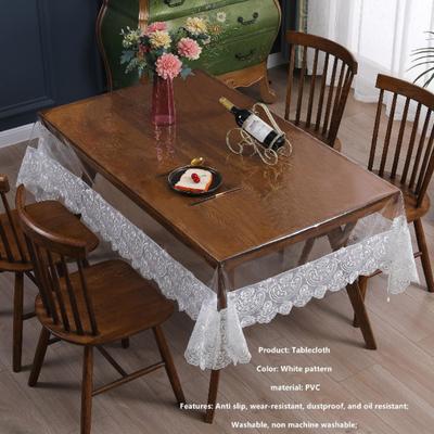 PVC Waterproof Soft Glass Transparent Table Cloths Rectangular Plastic Round Tea Table Lace Dust Table Cover Wedding Party Decor