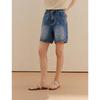 INMAN Women's Embroidered Wide-Leg Denim Shorts