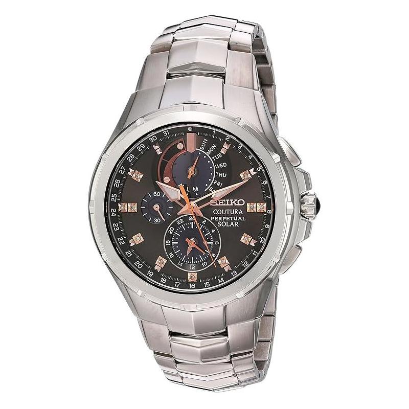

SEIKO 100 meters waterproof manual mechanical movement Steel Strap 44mm men s watch black dial SSC561 чорний