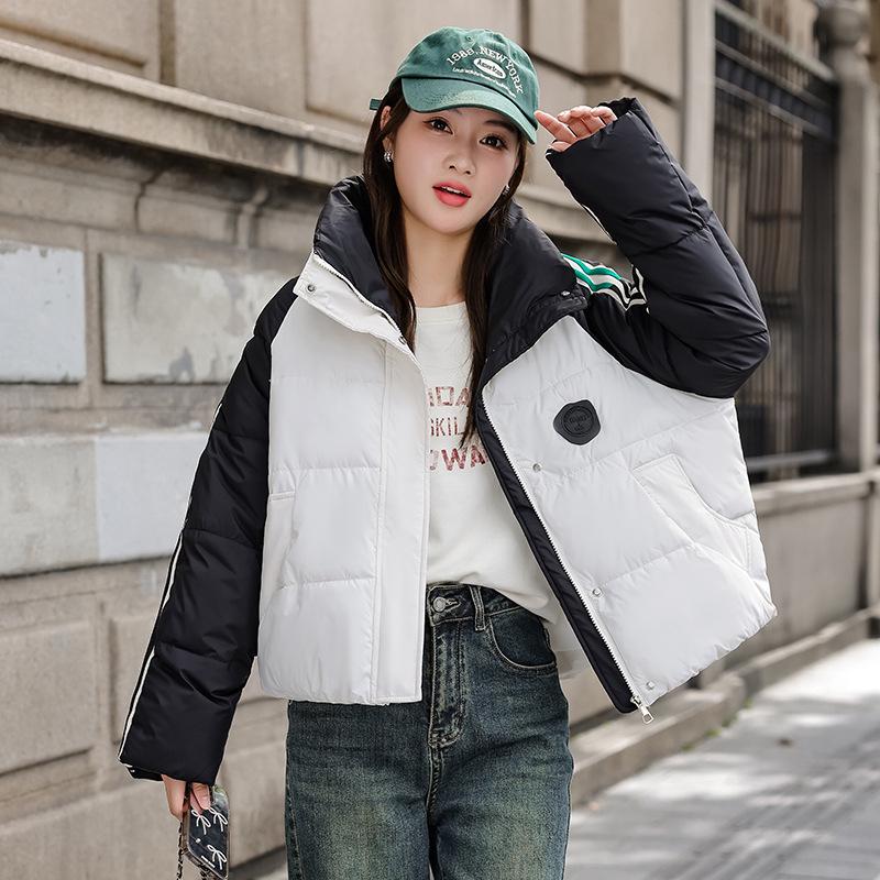 

2024 Winter Women s Colorblock Preppy Cotton-Padded Coat - Warm, Sporty, Age-Reducing Jacket M