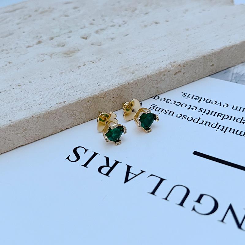 

Elegant Geometric Green Zircon Square Stud Earrings