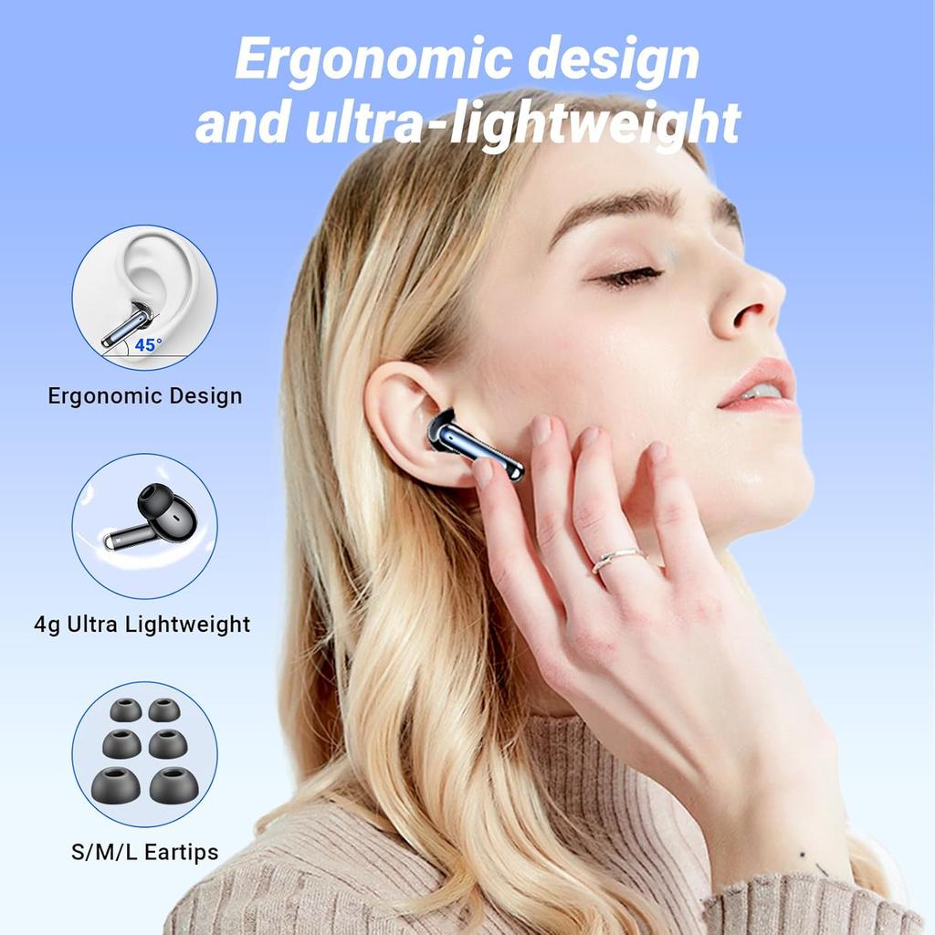 Wireless Earbuds Headphones Bluetooth 5.4 42h Playback for Running/fitness/office 4 Noise Cancelling Microphones IPX6 Earphones for Android iOS
