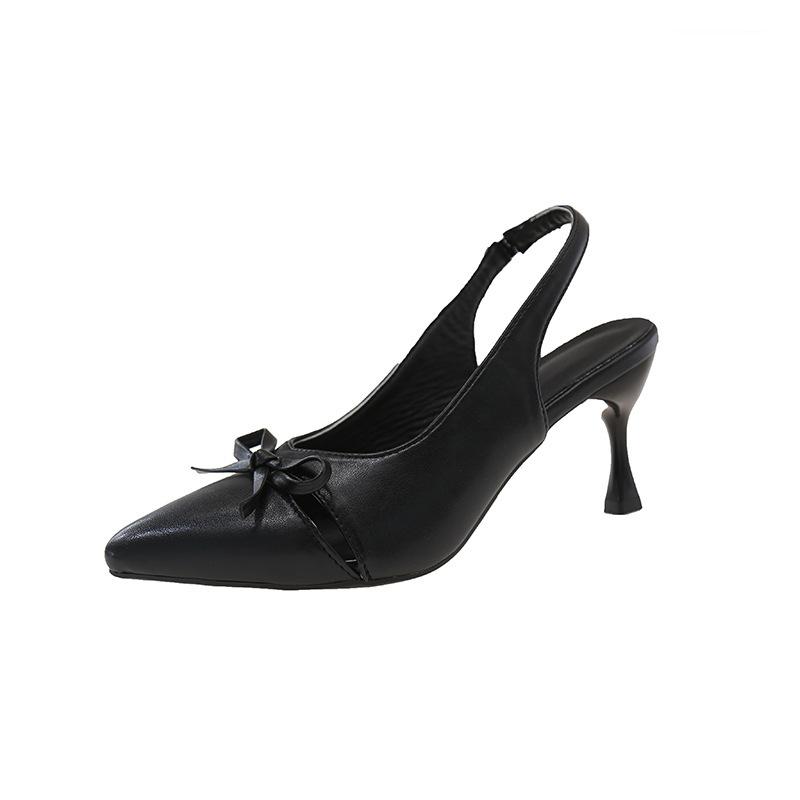 

High heels women s summer 2025 new French bow bag head single shoes pointed thin heel fashion versatile sandals 35 чёрный