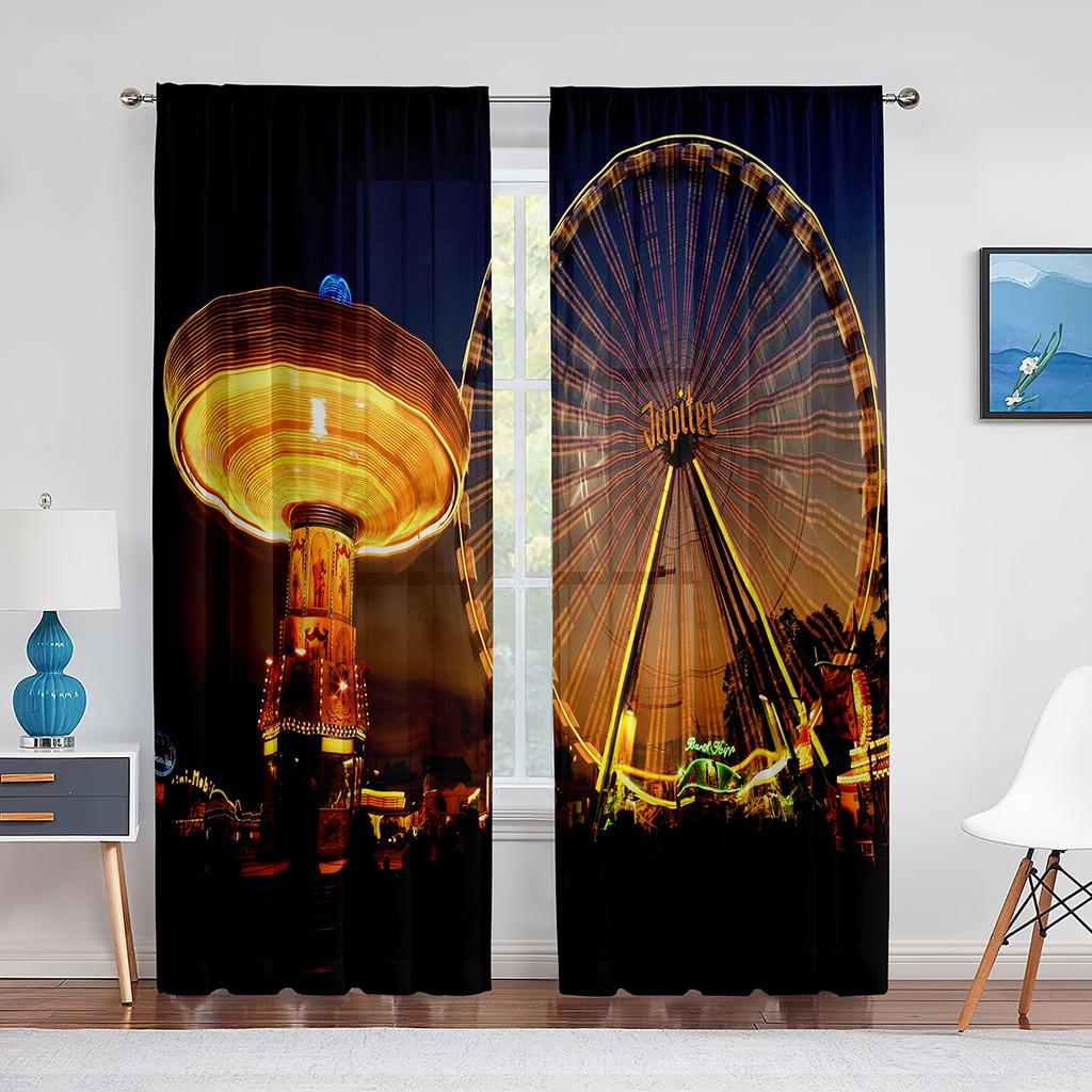 Giant Vertical Revolving Ferris Wheel Tulle Curtains Living Room Bedroom Decor Chiffon Sheer Voile Kitchen Window Curtain Drapes