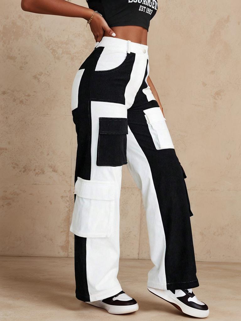 Rose Beauty A Fashionable And Personalized Street Style Patchwork Women's Pants