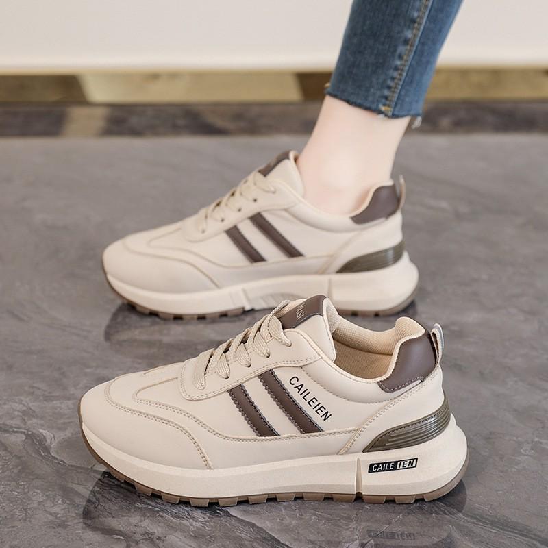 

Breathable Leather Sneakers Women s Korean Style All-matching Platform Height-increasing Casual Running Dad Fashionable Shoes 37