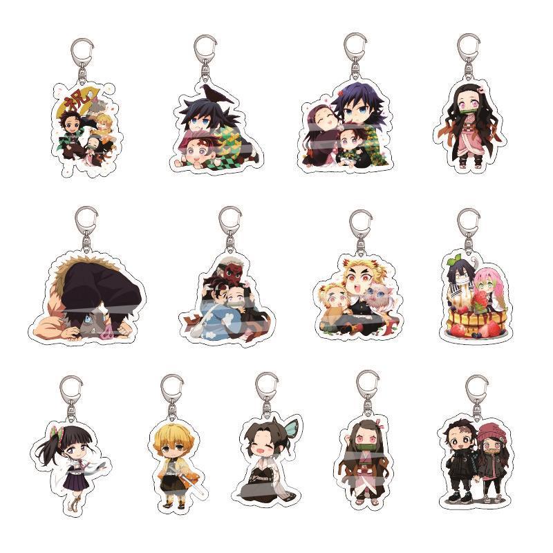 Anime Demon Slayer Acrylic Keychain Tanjiro Kamado Nezuko Zenitsu Agatsuma Inosuke Hashibira Pendant Charm 4PCS Collection Beautiful Gift