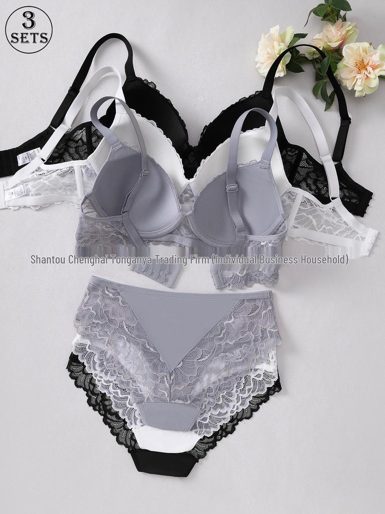 Cross-border Sexy Lace Push-up Bra Set for Women - Hot Selling