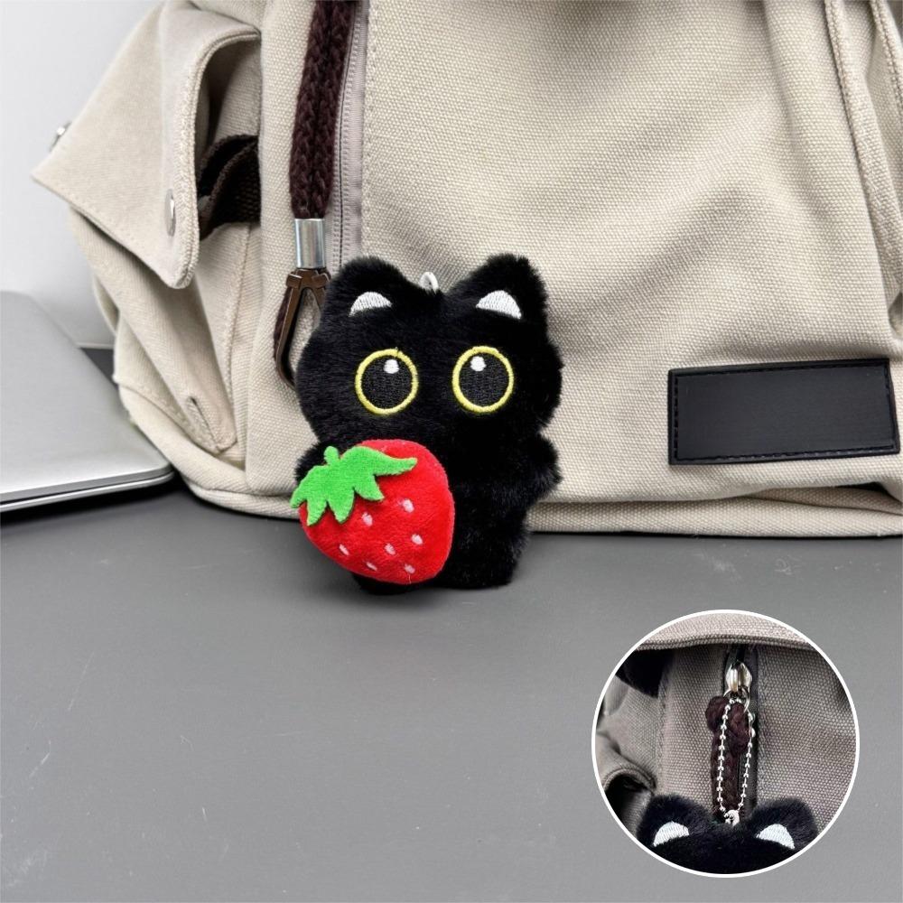Cute Fish Black Cat Plush Doll Keychain Bib Strawberry Doll Bag Pendant Wings Car Key Ring Gifts